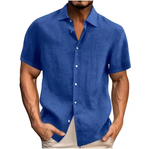 VOGFFR Mens Shirts Button Down Short Sleeve Dress Shirt Cotton Linen Beach Shirt Summer Vacation Tops Casual Hawaiian Shirts