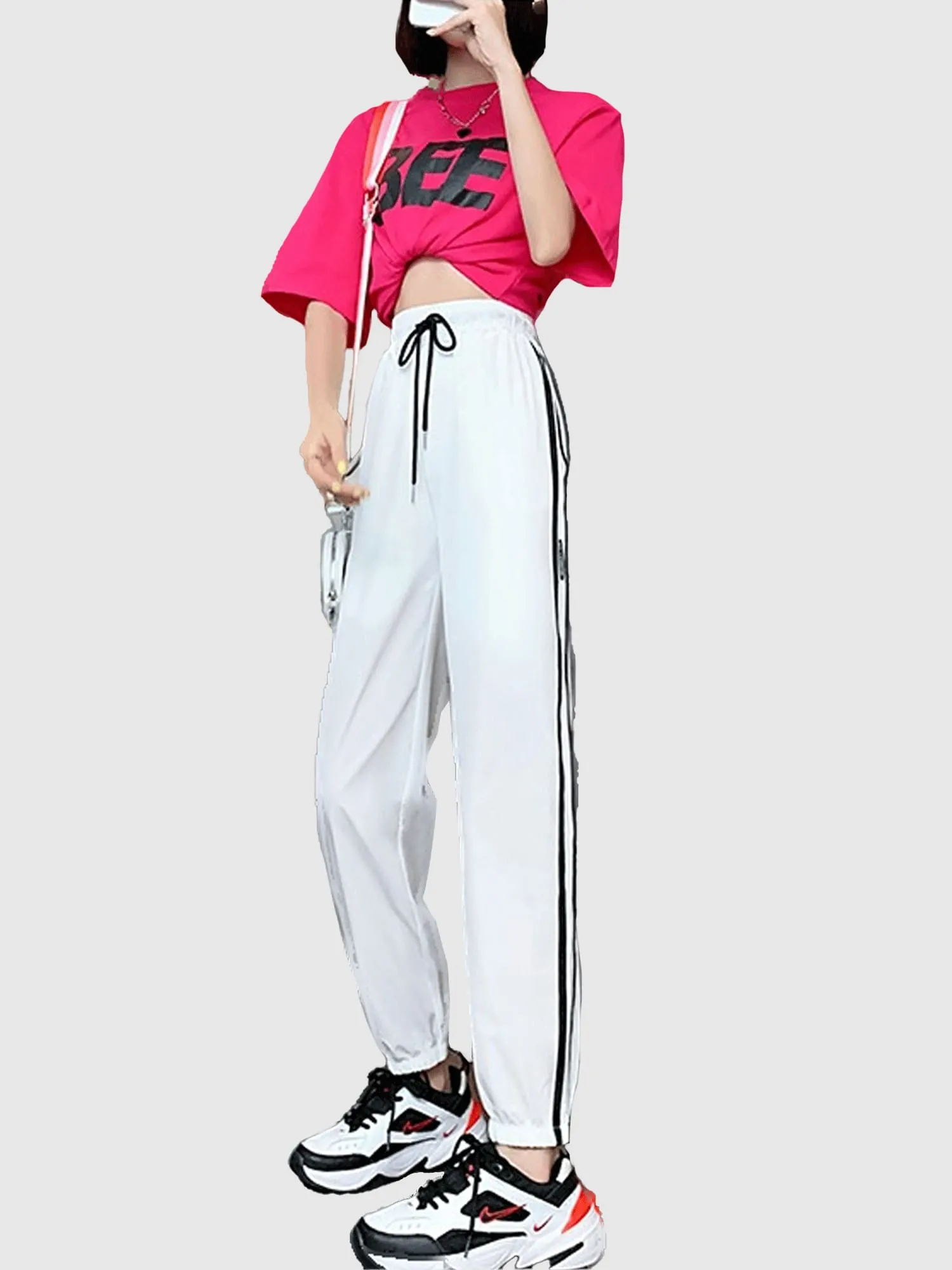 White Contrast Striped Jogger