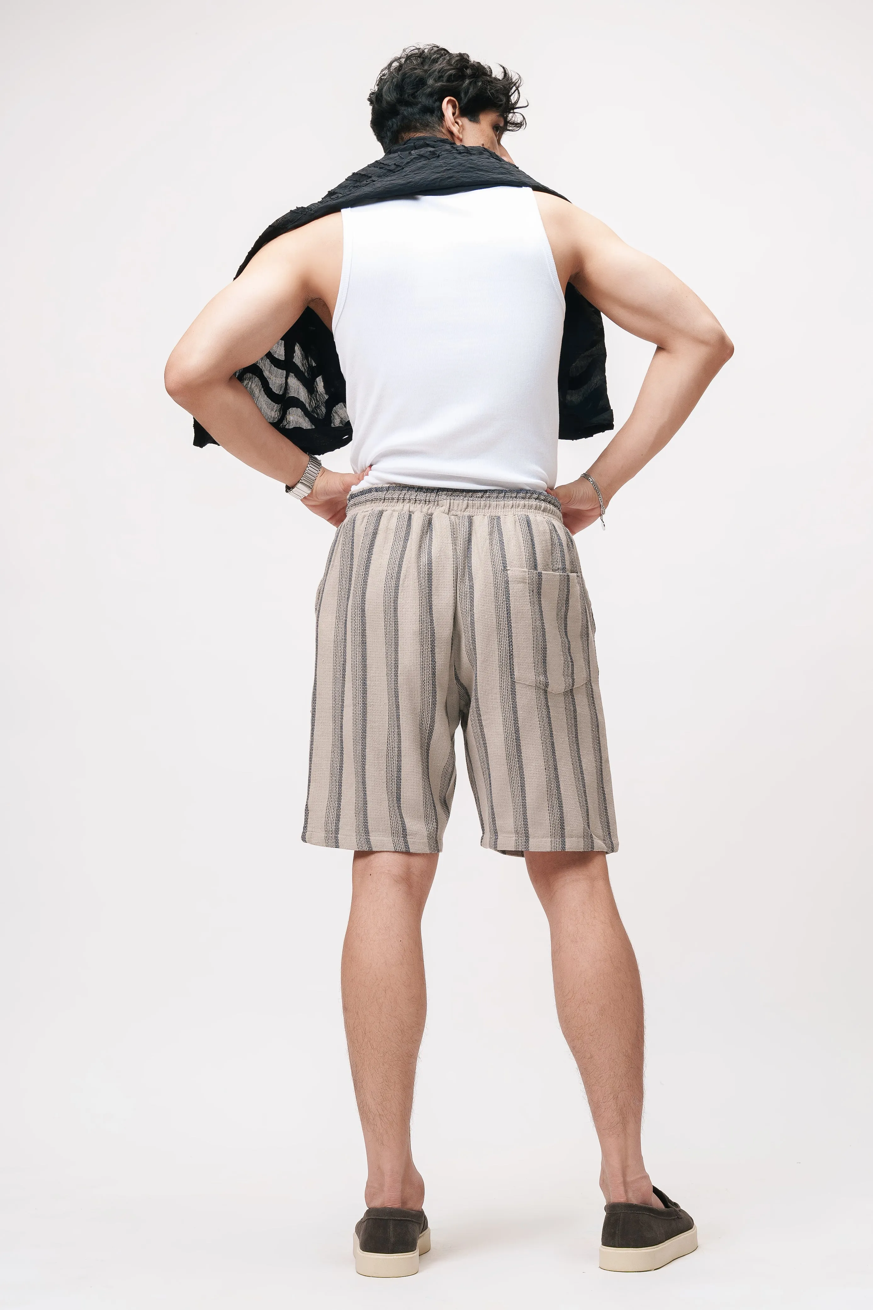 Wistful White Striped Men's Bermuda Shorts