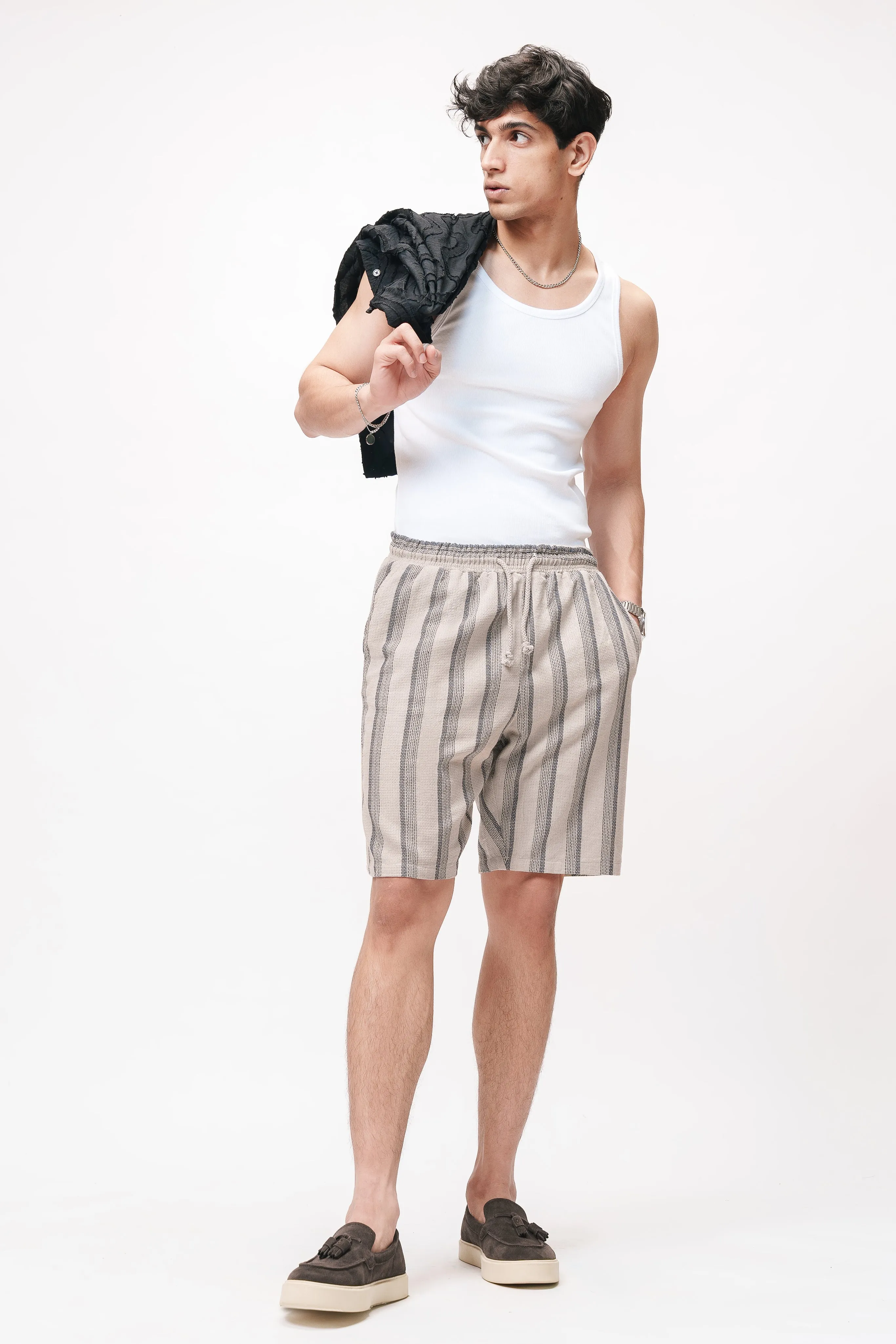 Wistful White Striped Men's Bermuda Shorts
