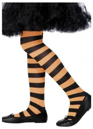 Witch Pumpkin Tights Girls Striped Orange Black