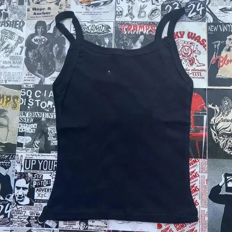 Women Sexy Spaghetti Strap Camisoles Summer Emo Girls Sleeveless Thin Tank Top Simple Base White Crop Tops Fashion Female Undies