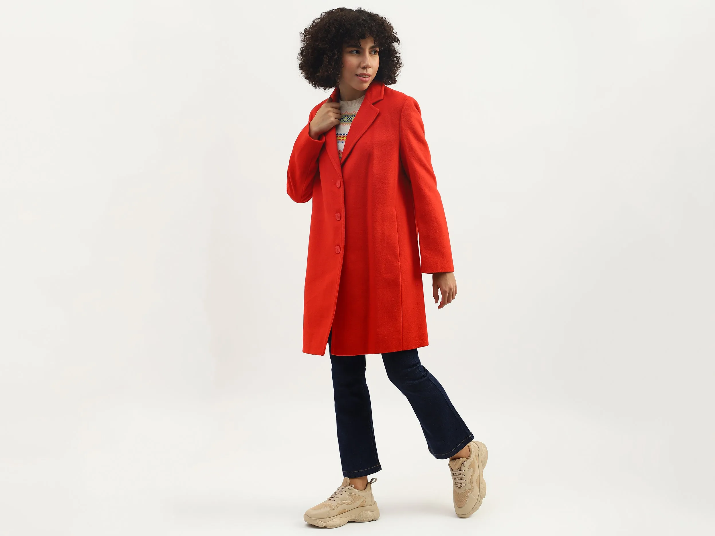 Women Solid Lapel Collar Coat