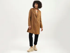 Women Solid Lapel Collar Coat