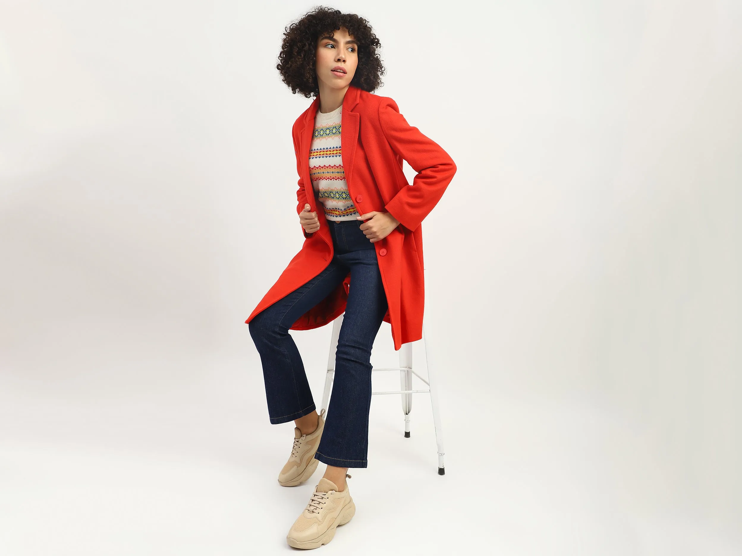Women Solid Lapel Collar Coat