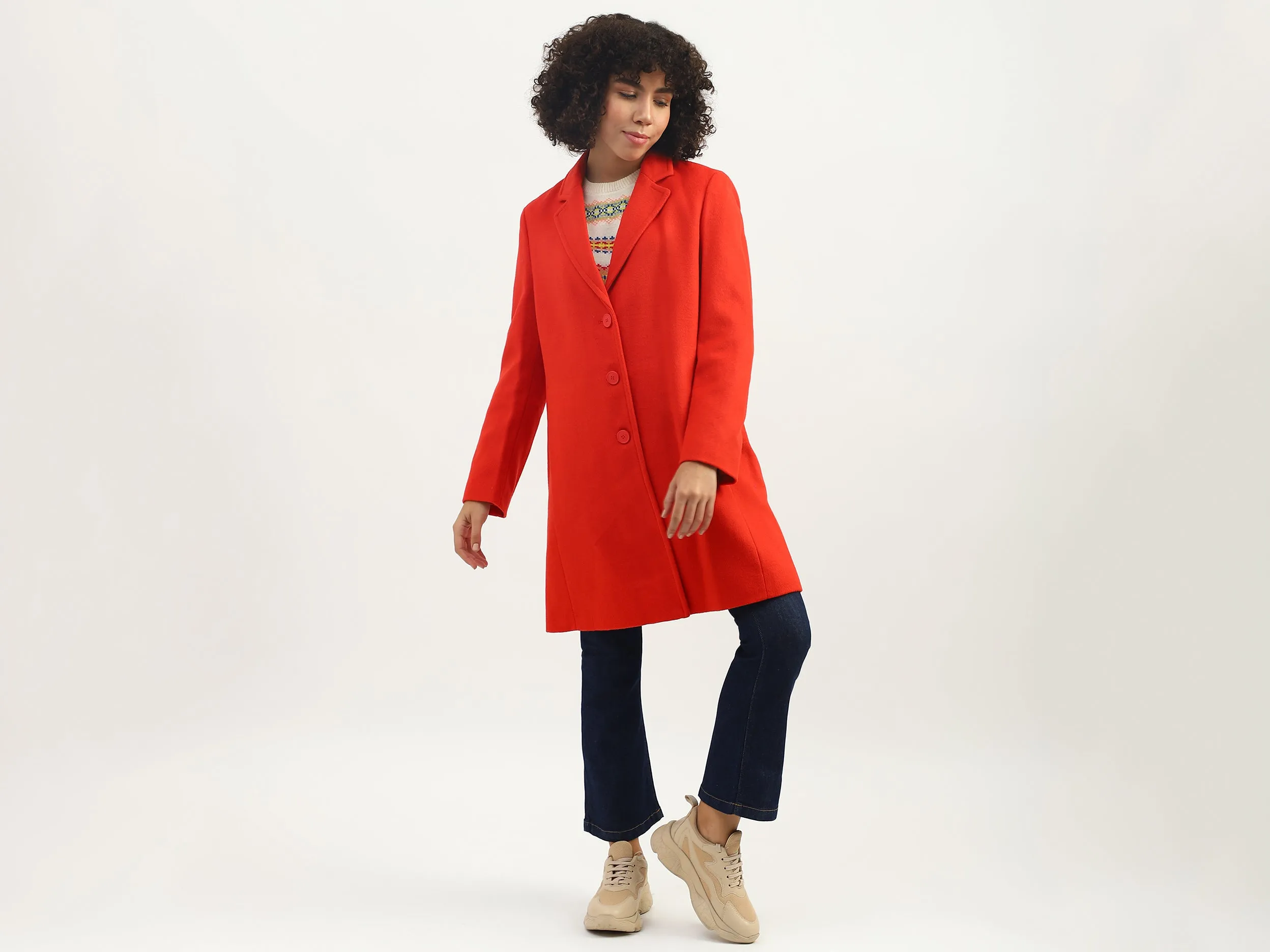 Women Solid Lapel Collar Coat