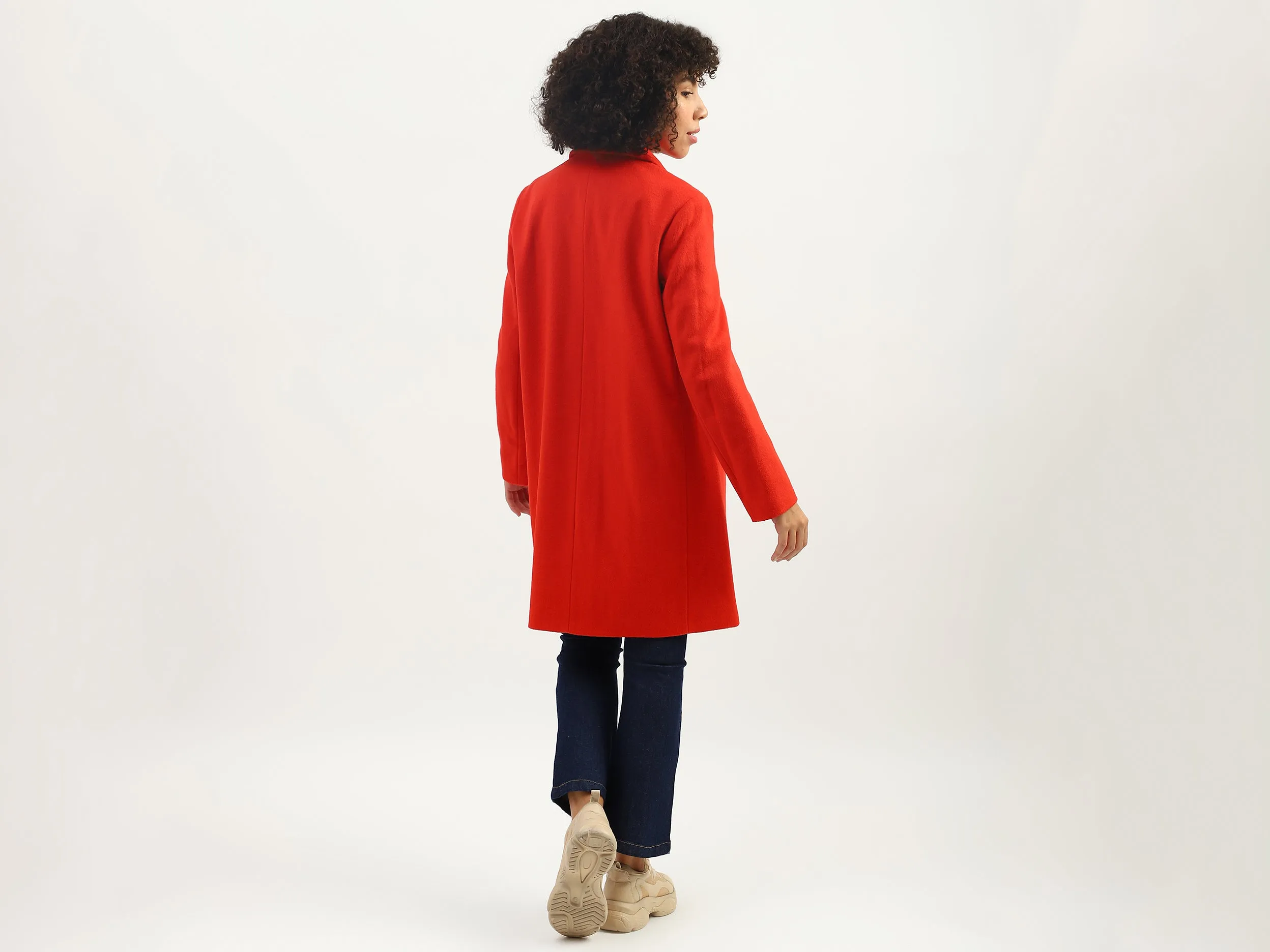 Women Solid Lapel Collar Coat