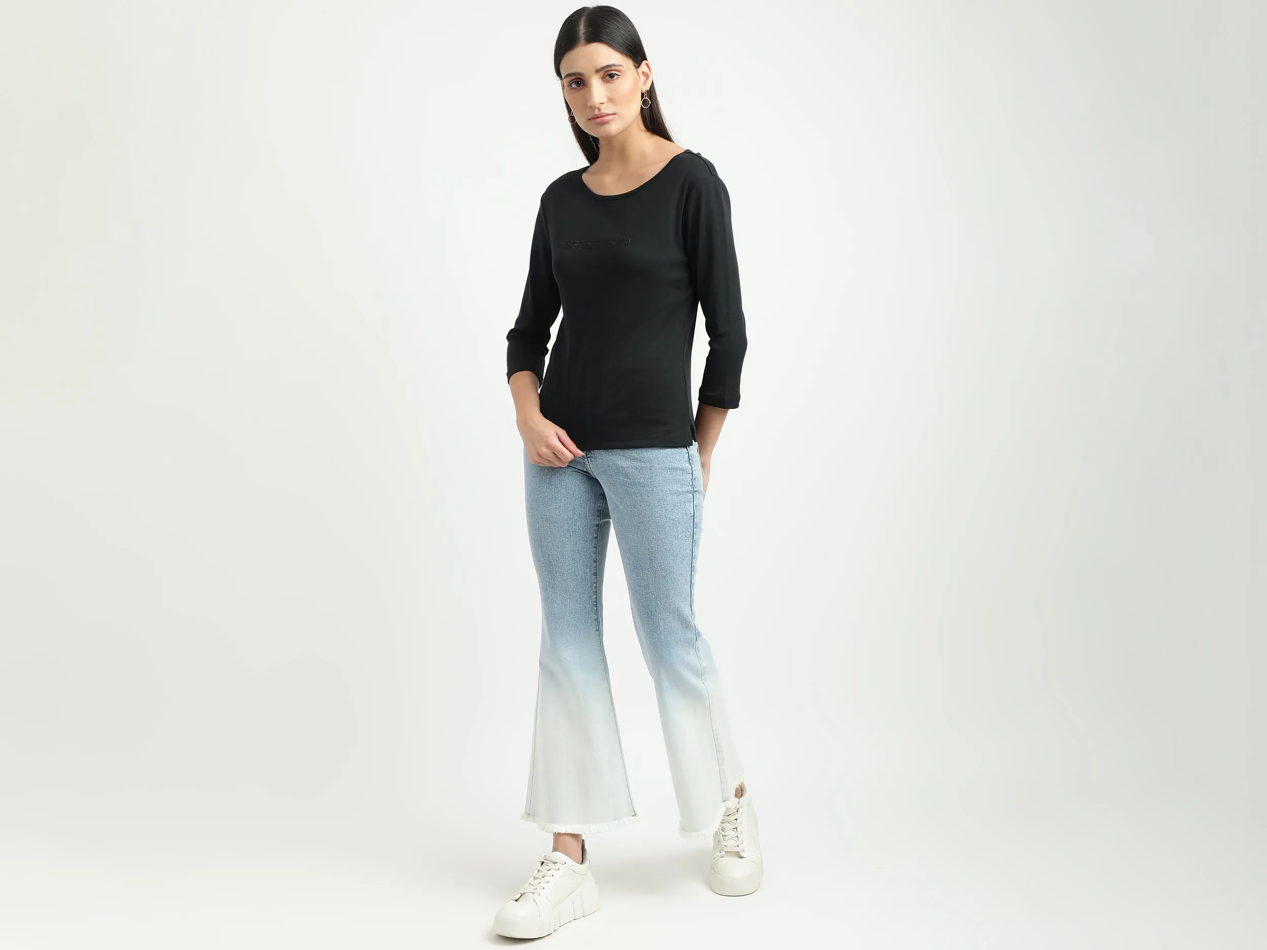 Women Solid Round Neck Top