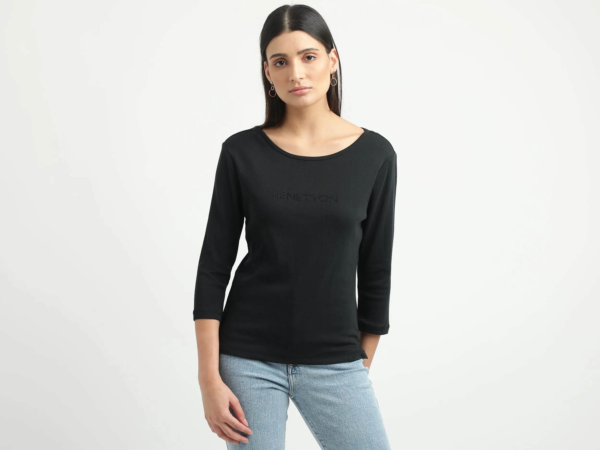 Women Solid Round Neck Top