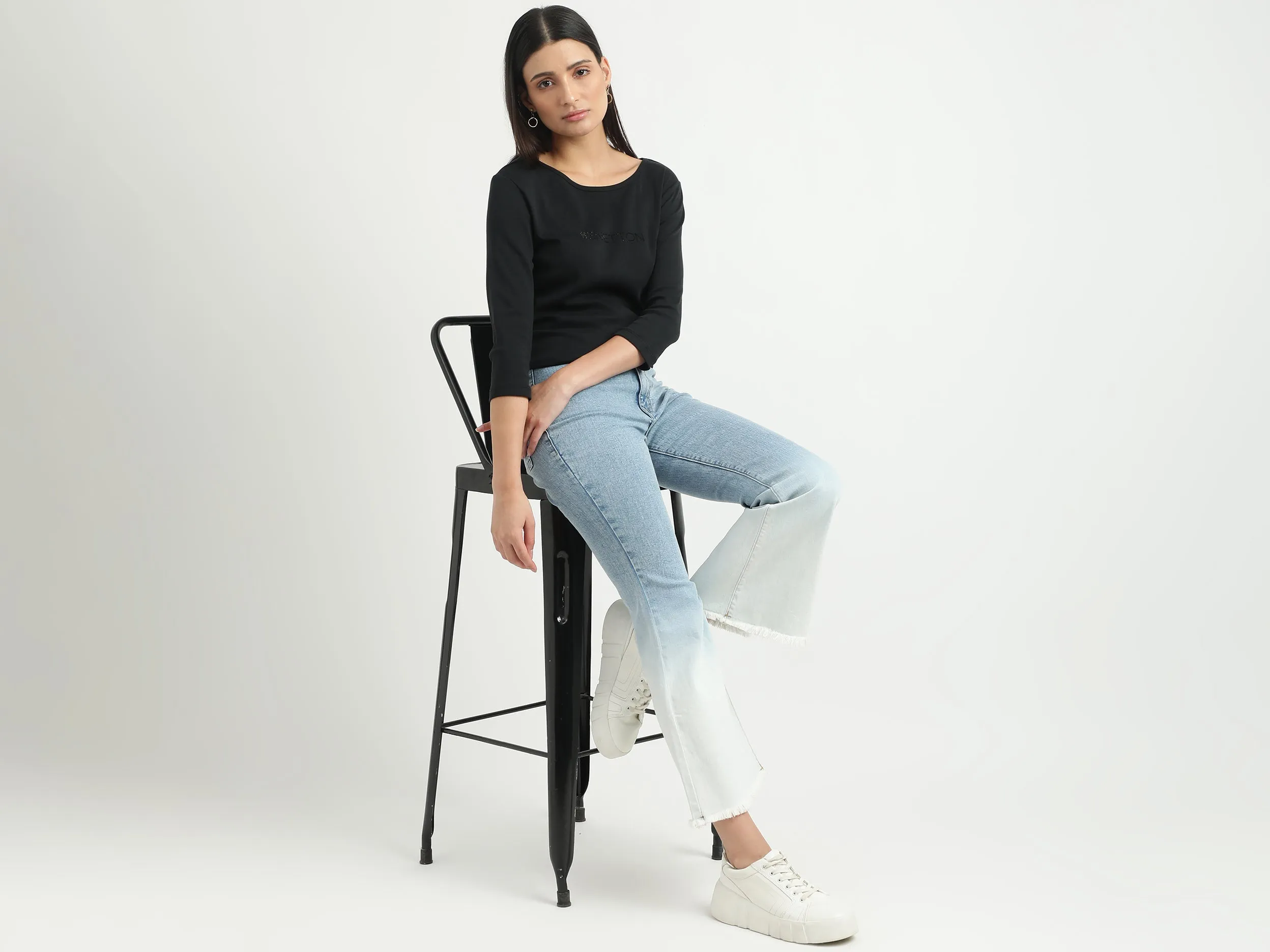 Women Solid Round Neck Top
