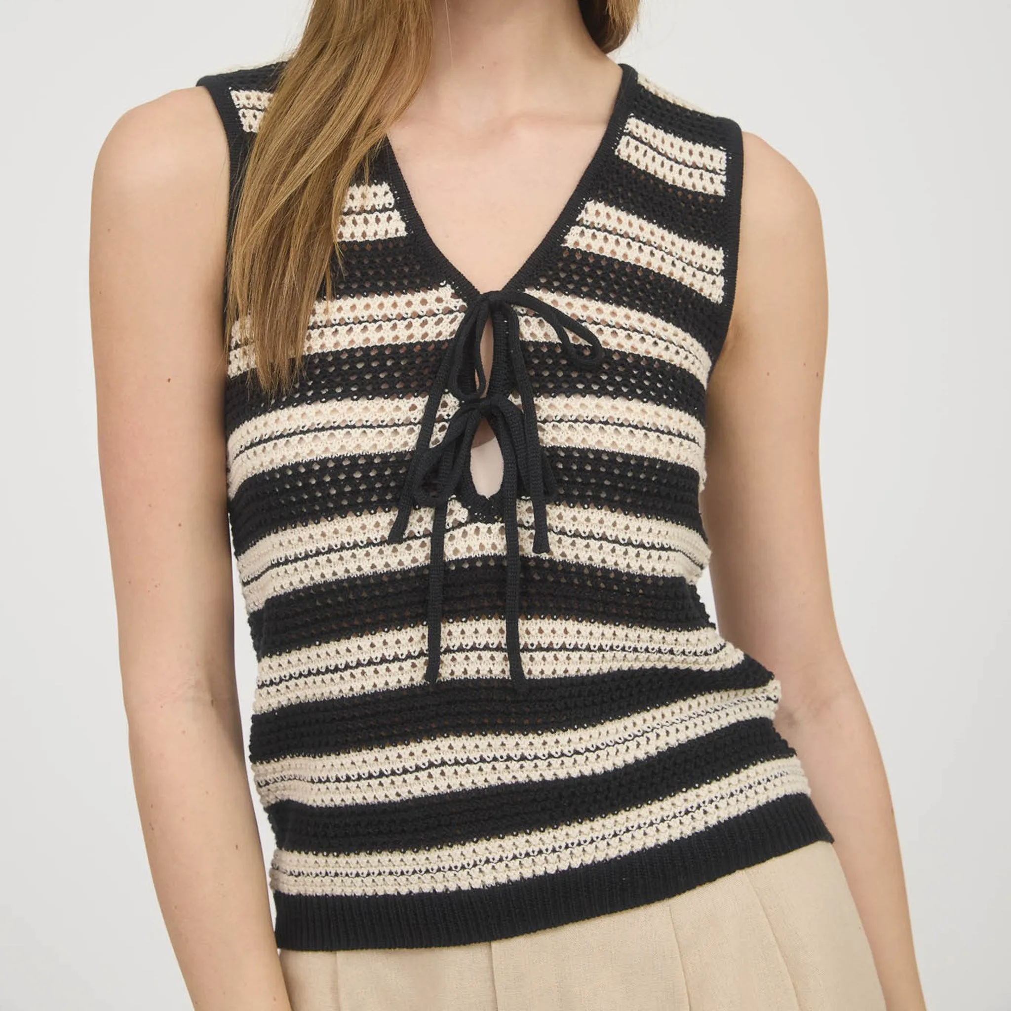 Women's Black & Natural Striped Sweater Tank