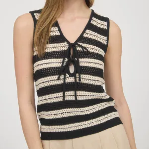 Women's Black & Natural Striped Sweater Tank