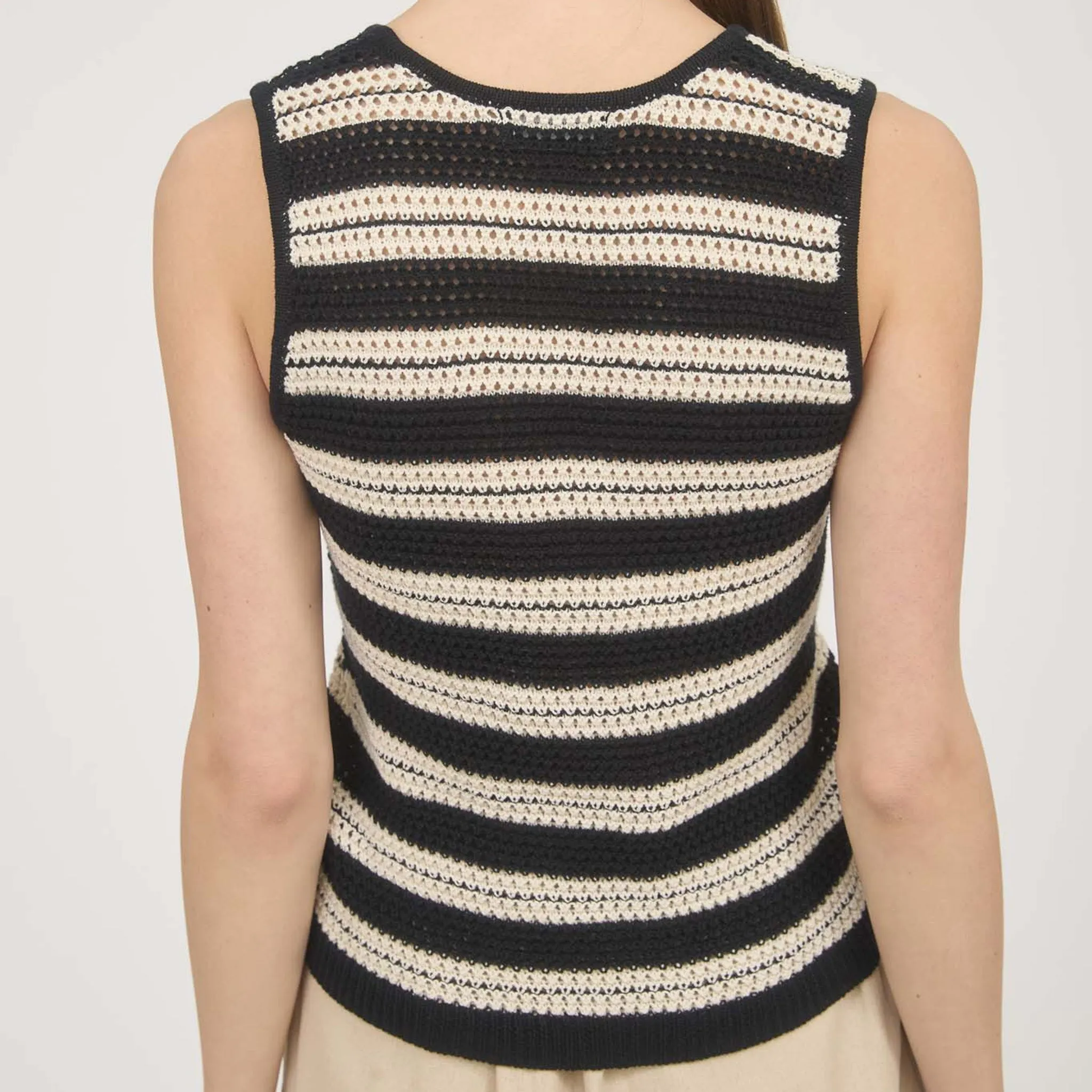 Women's Black & Natural Striped Sweater Tank