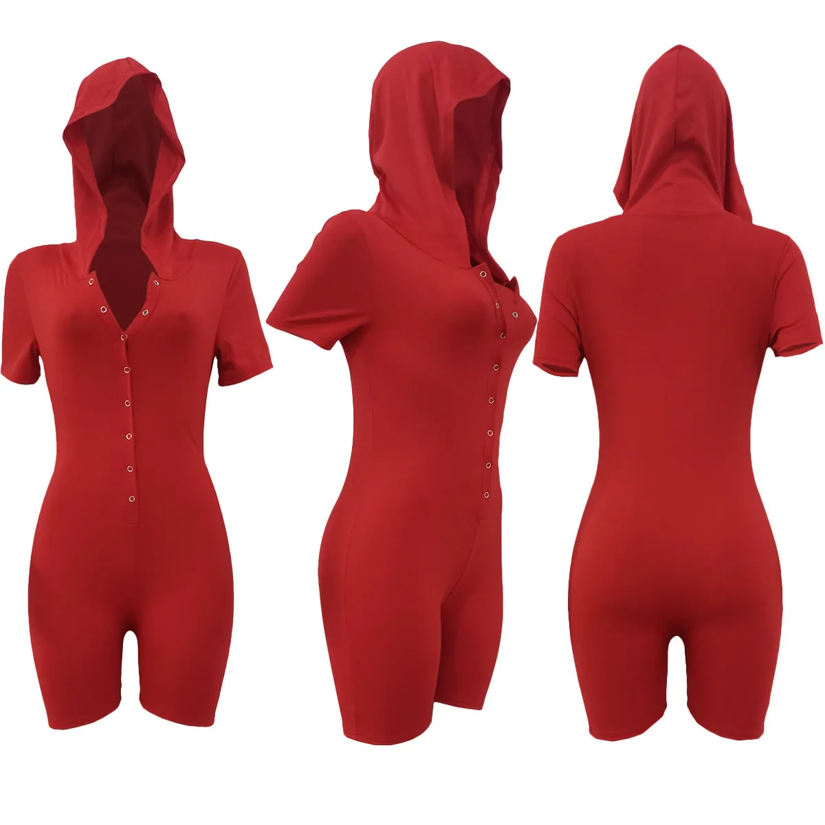 Women's single row button short sleeve hat Jumpsuit AY1937