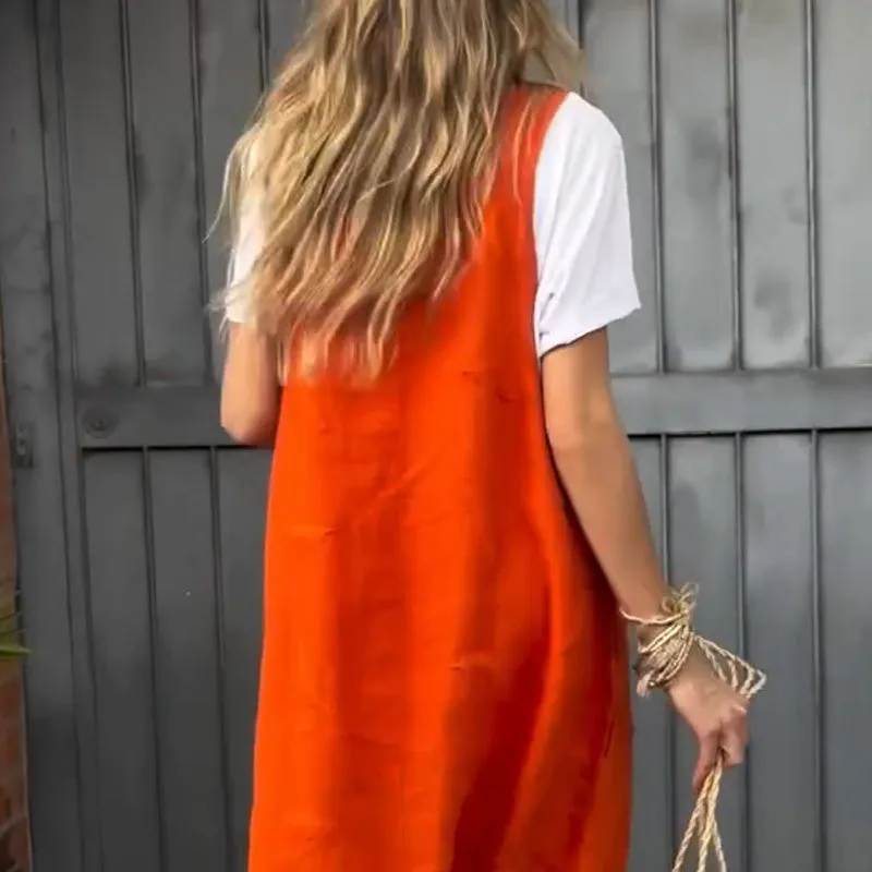 Women's  Sleeveless Overalls Dress & White T-Shirt