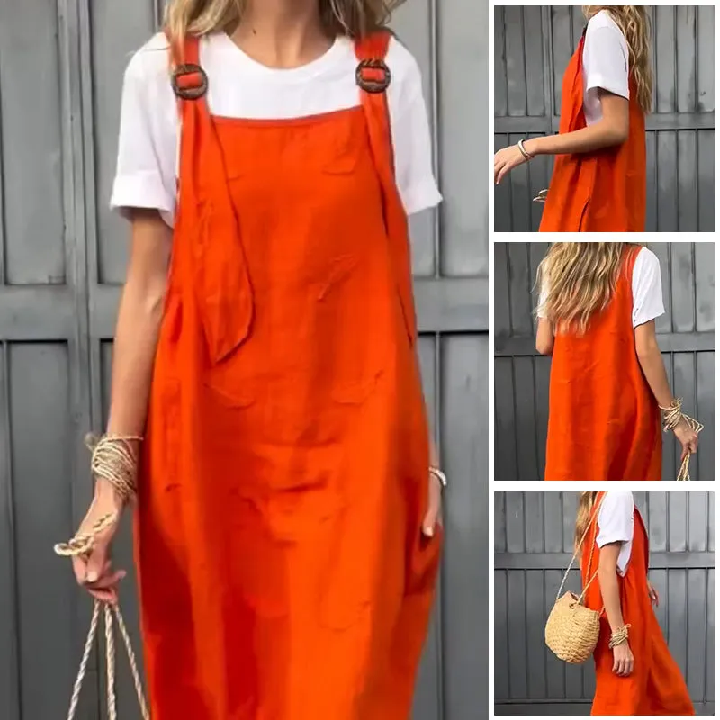 Women's  Sleeveless Overalls Dress & White T-Shirt