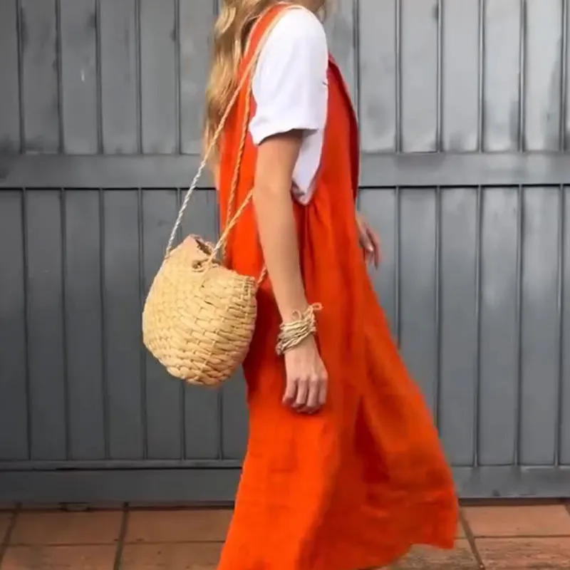 Women's  Sleeveless Overalls Dress & White T-Shirt