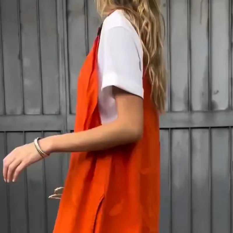 Women's  Sleeveless Overalls Dress & White T-Shirt