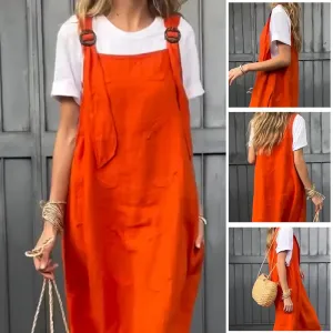 Women's  Sleeveless Overalls Dress & White T-Shirt
