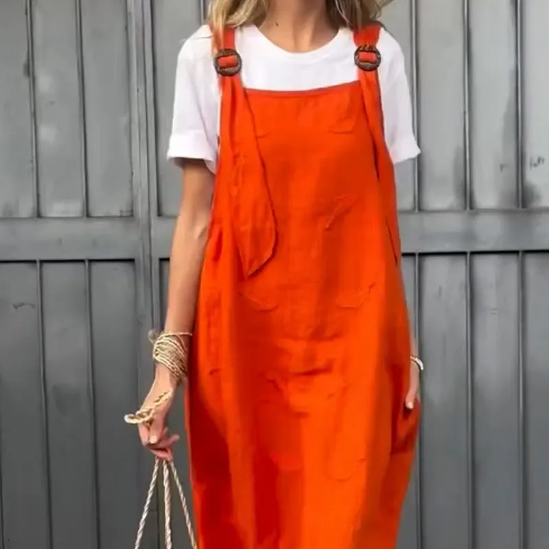 Women's  Sleeveless Overalls Dress & White T-Shirt