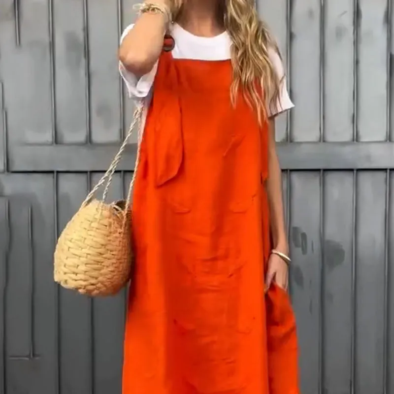 Women's  Sleeveless Overalls Dress & White T-Shirt