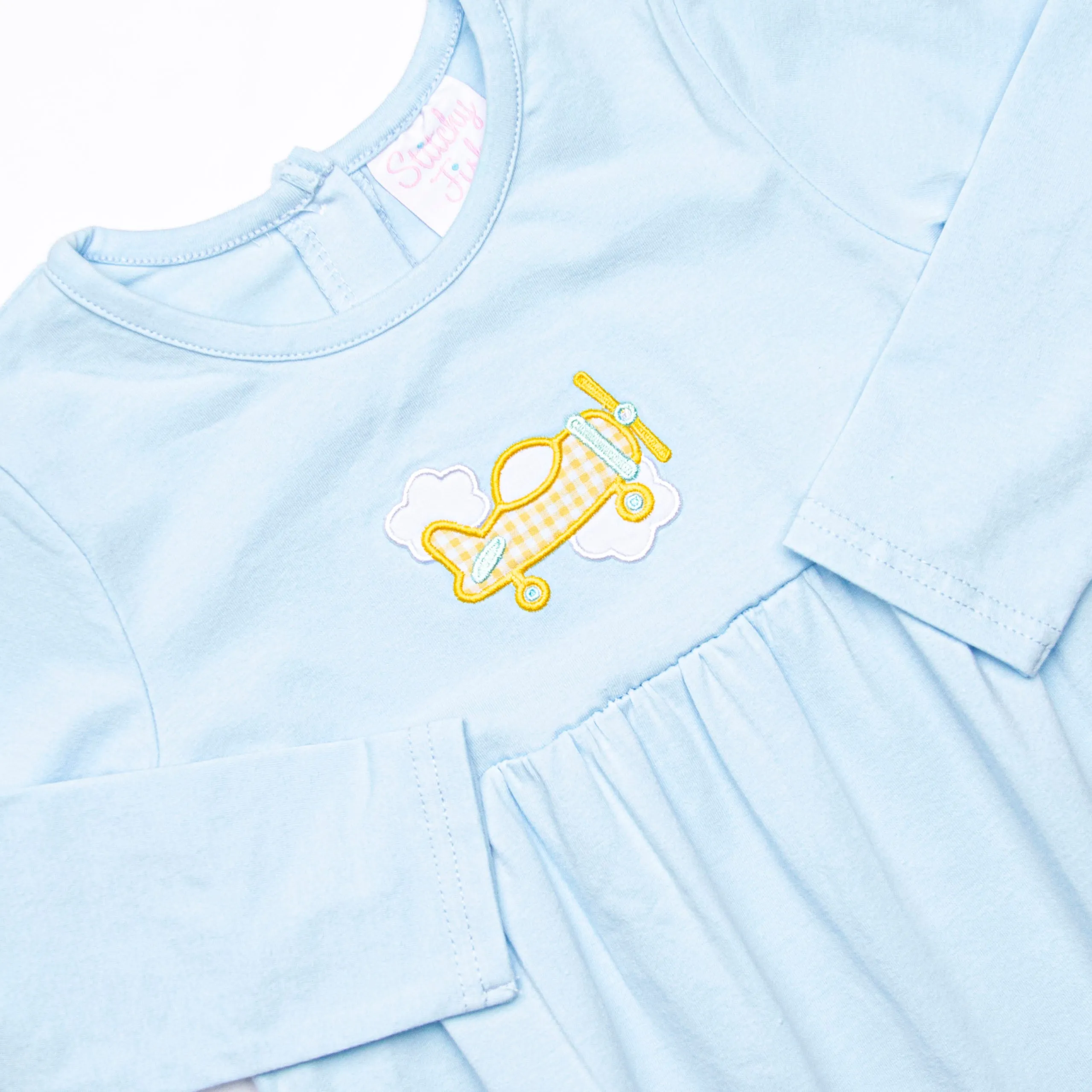 Wright Flight Applique Romper, Blue