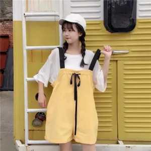 WTEMPO 1pcs Bow Drawstring Summer Girls Jumpsuit Woman Long Romper Pants Zipper Pockets Sleeveless Adjusted Overalls