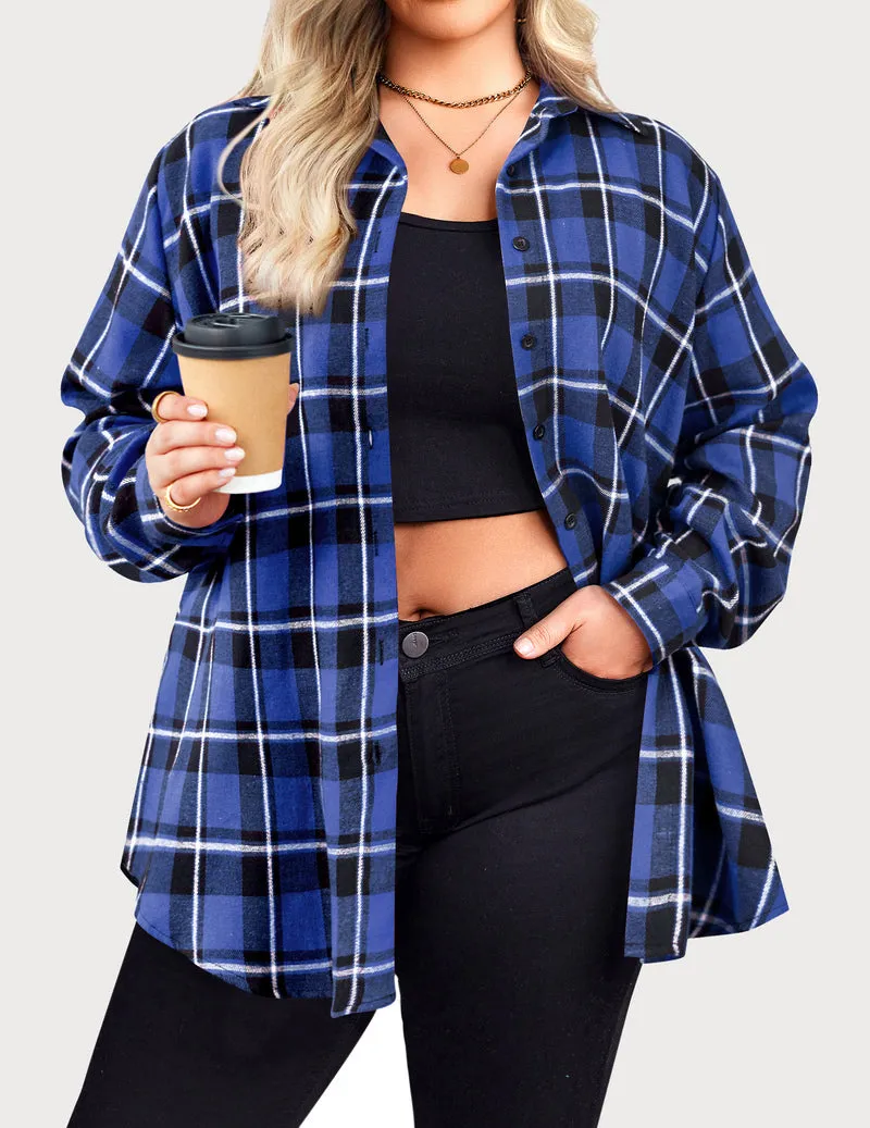 Zeagoo Womens Plus Size Flannel Plaid Shirt