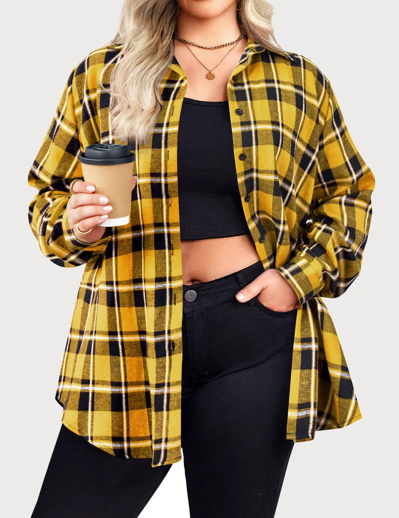Zeagoo Womens Plus Size Flannel Plaid Shirt