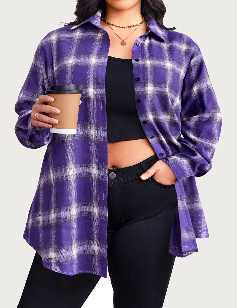 Zeagoo Womens Plus Size Flannel Plaid Shirt
