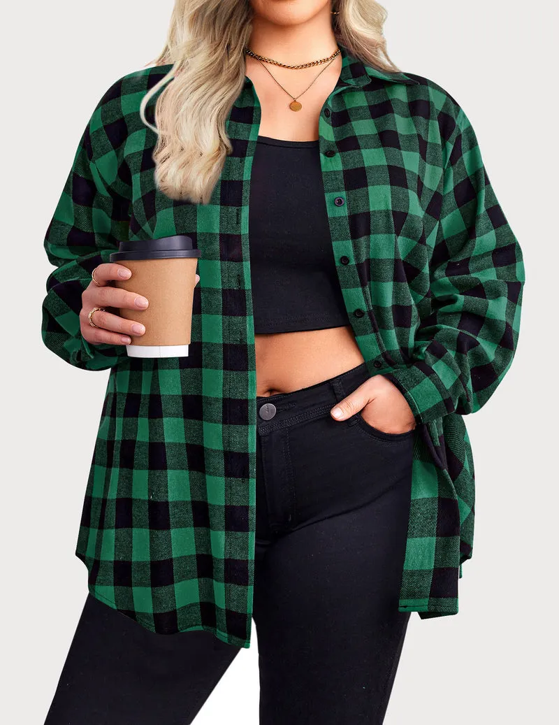Zeagoo Womens Plus Size Flannel Plaid Shirt