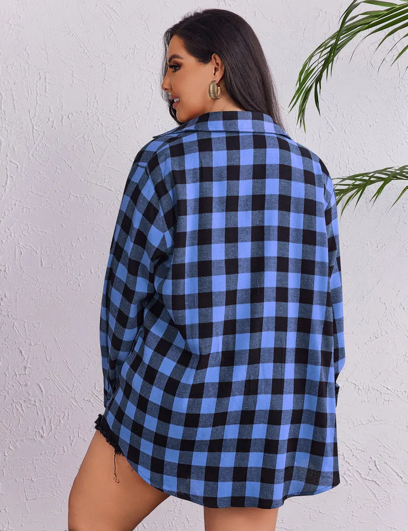 Zeagoo Womens Plus Size Flannel Plaid Shirt