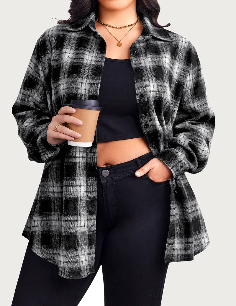 Zeagoo Womens Plus Size Flannel Plaid Shirt