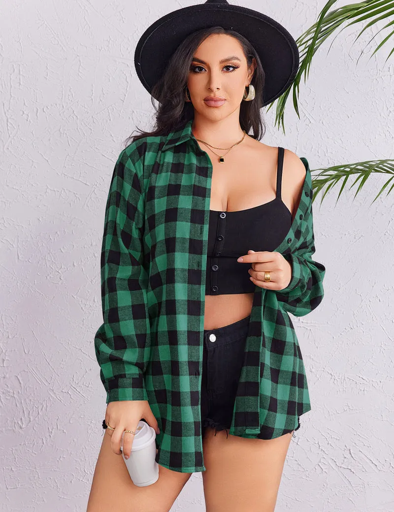 Zeagoo Womens Plus Size Flannel Plaid Shirt