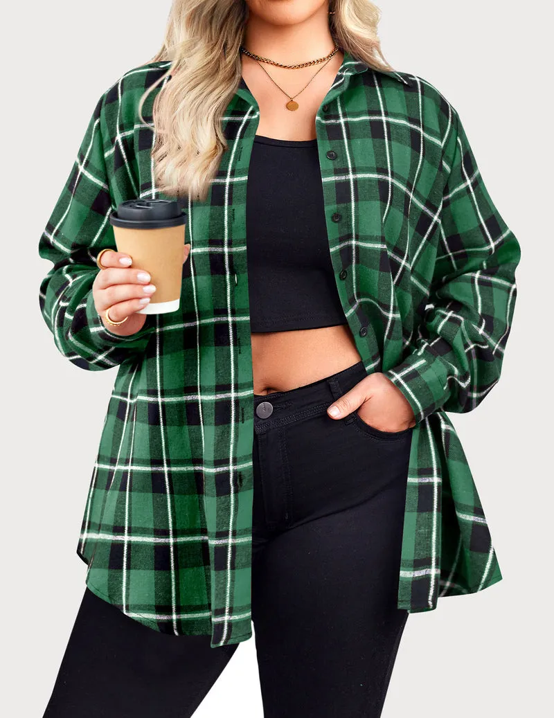 Zeagoo Womens Plus Size Flannel Plaid Shirt