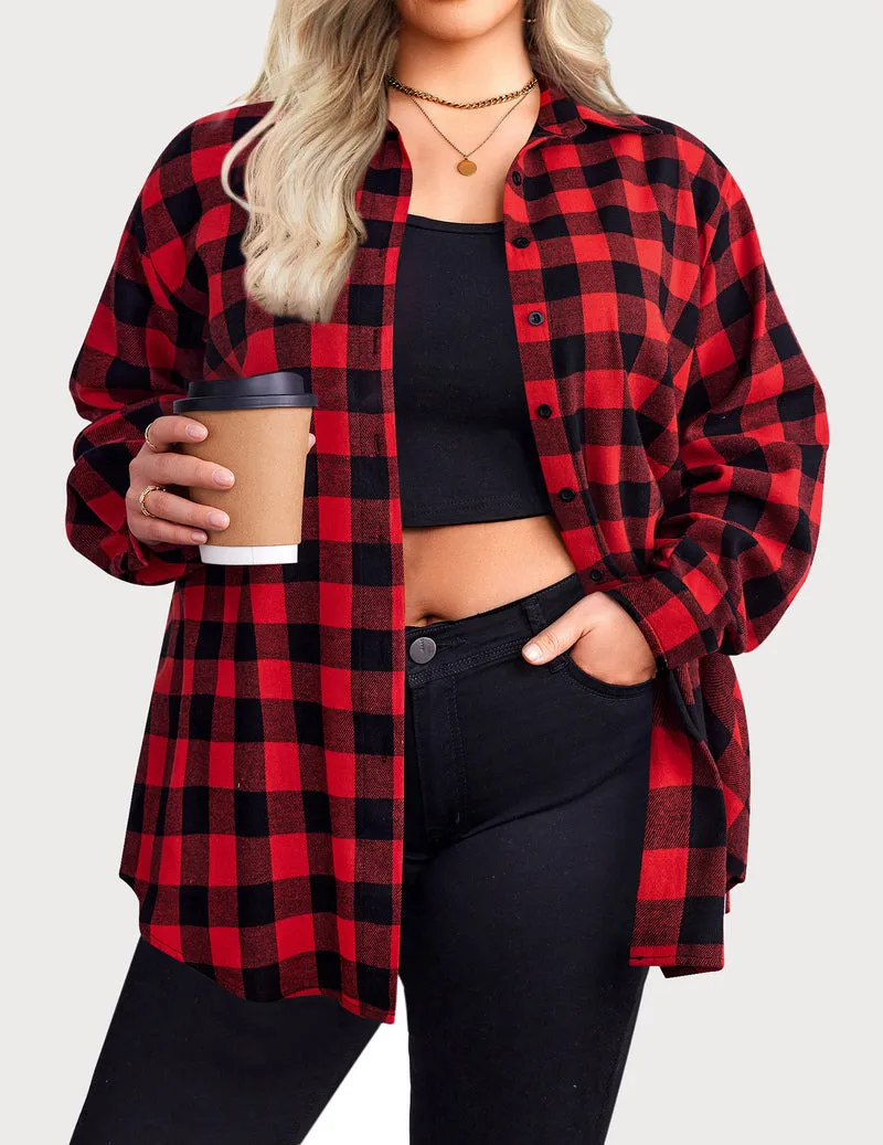 Zeagoo Womens Plus Size Flannel Plaid Shirt