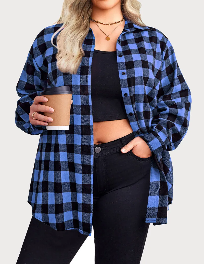Zeagoo Womens Plus Size Flannel Plaid Shirt