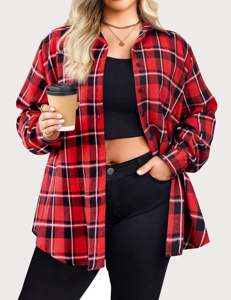 Zeagoo Womens Plus Size Flannel Plaid Shirt