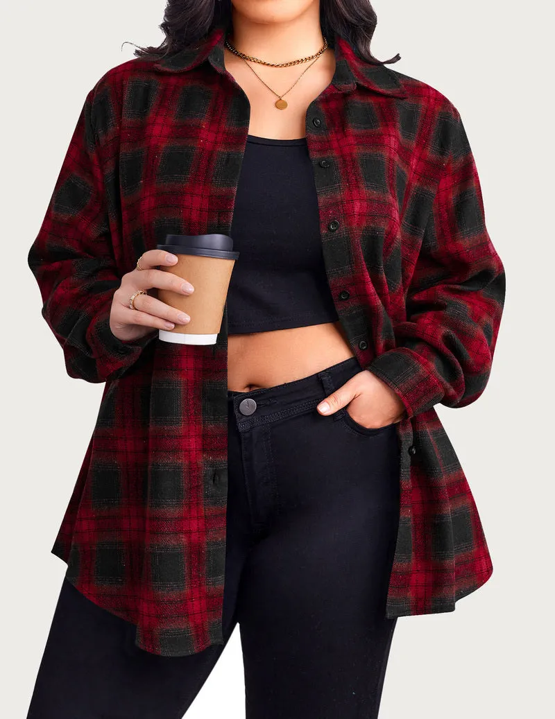 Zeagoo Womens Plus Size Flannel Plaid Shirt