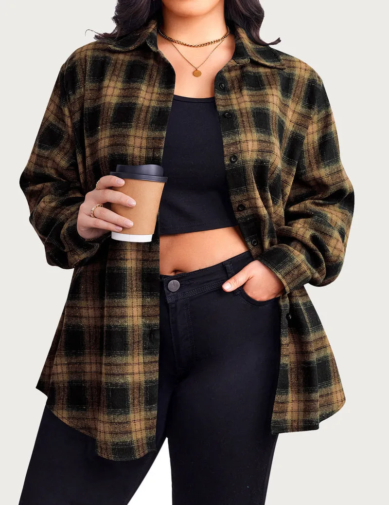 Zeagoo Womens Plus Size Flannel Plaid Shirt