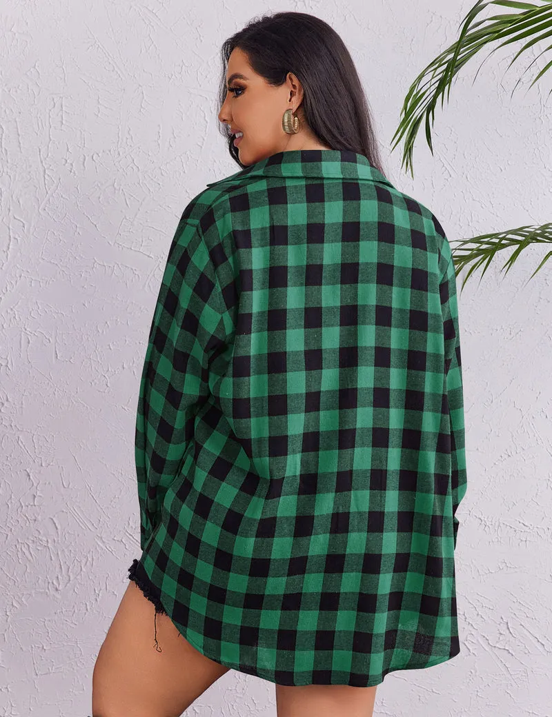 Zeagoo Womens Plus Size Flannel Plaid Shirt