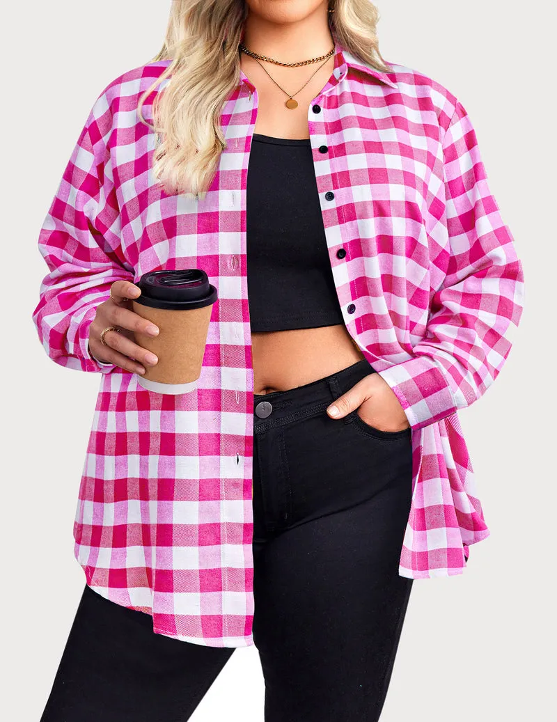 Zeagoo Womens Plus Size Flannel Plaid Shirt