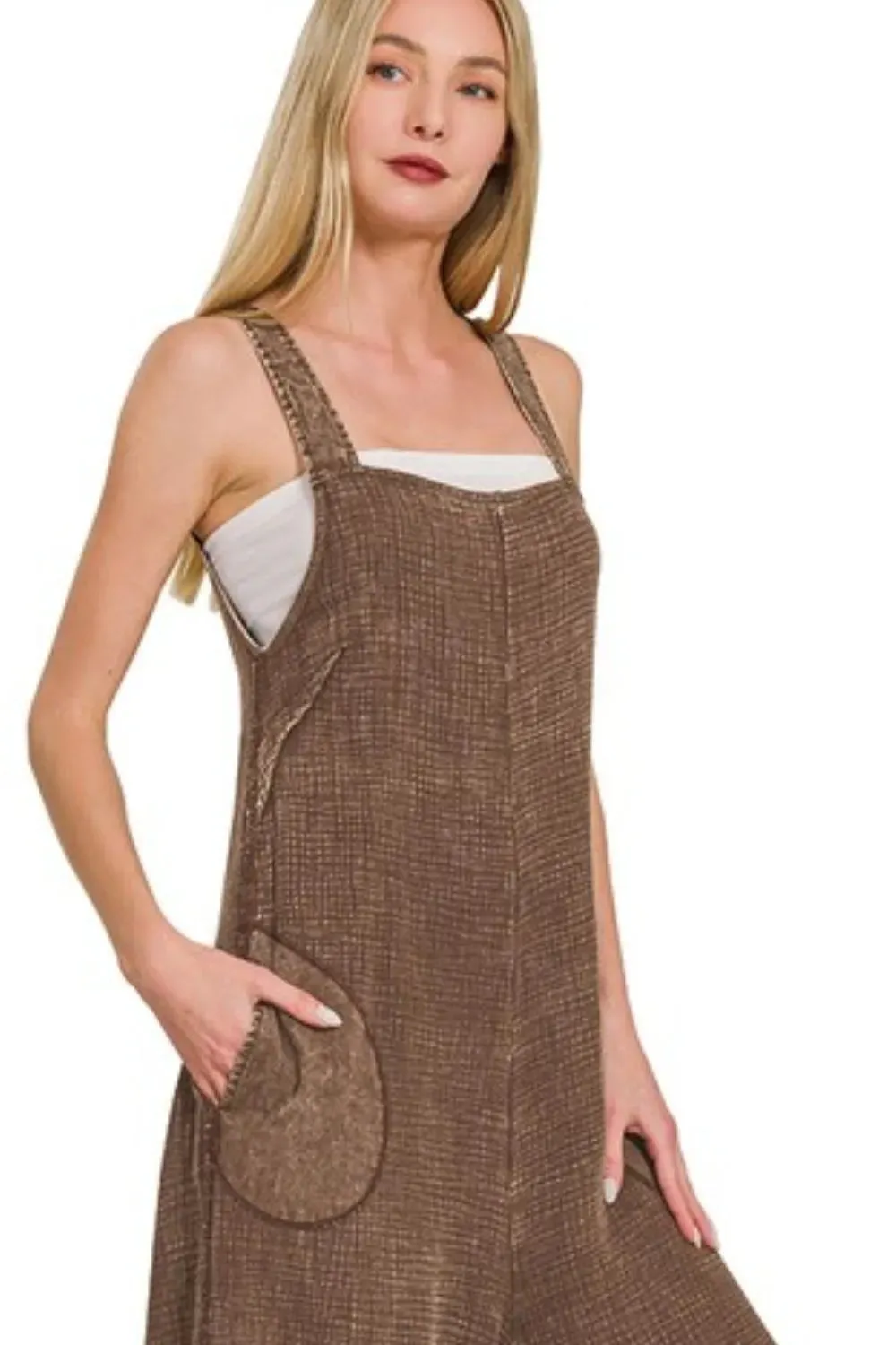 Zenana Double Gauze Washed Wide Leg Overalls