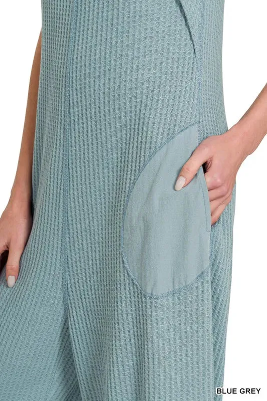Zenana Knit Waffle Wide Leg Overalls