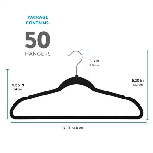 Zober Non-Slip Velvet Hangers - Suit Hangers (50-pack) Ultra Thin Space Saving 360 Degree Swivel Hook Strong and Durable Clothes Hangers Hold Up-To 10 Lbs, for Coats, Jackets, Pants, & Dress Clothes