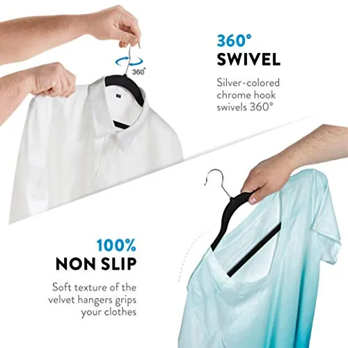 Zober Non-Slip Velvet Hangers - Suit Hangers (50-pack) Ultra Thin Space Saving 360 Degree Swivel Hook Strong and Durable Clothes Hangers Hold Up-To 10 Lbs, for Coats, Jackets, Pants, & Dress Clothes